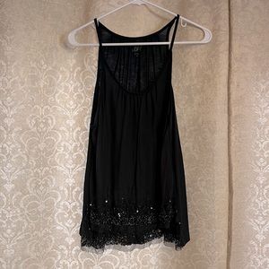 Loft Embroidered Tank. Medium. Navy Blue.